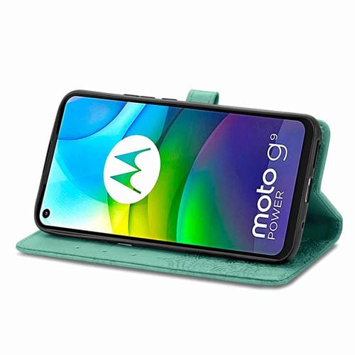 Para Motorola G9 Power Mandala Flower Flower Horizontal Flip Funda de cuero con soporte y tragamonedas de tres tarjetas y billetera y cordón (verde)