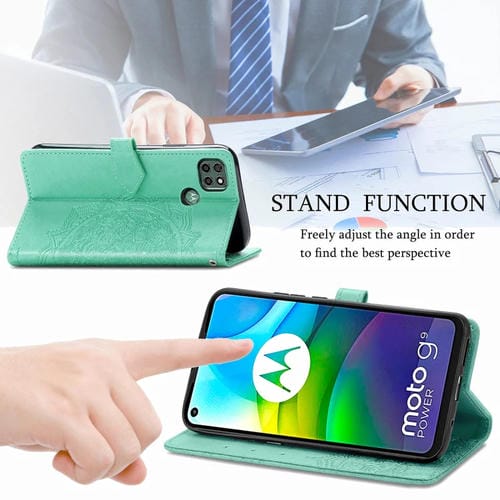 Para Motorola G9 Power Mandala Flower Flower Horizontal Flip Funda de cuero con soporte y tragamonedas de tres tarjetas y billetera y cordón (verde)