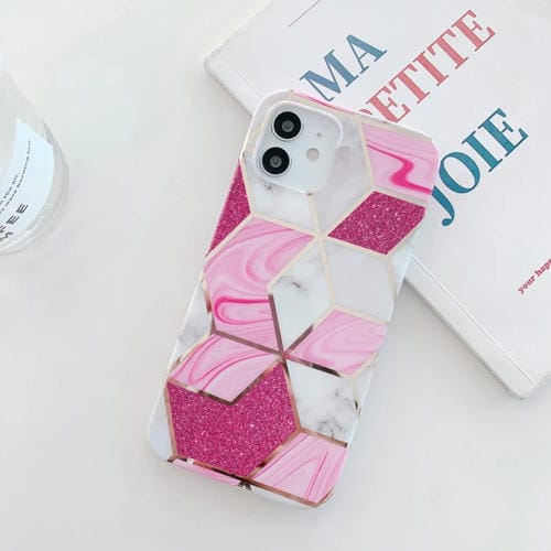 Caja de teléfono TPU para iPhone 12 Pro Max Glitter Powder Mármol Galvanizado (Rosa)