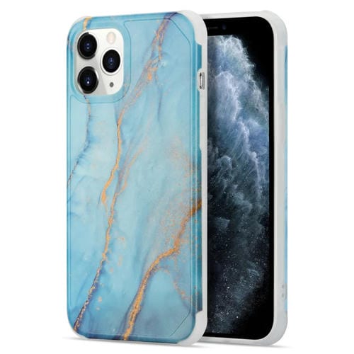 Funda para iPhone 12 Pro Max Four Corners Anti-Shattering Flow Gold Marble Imd (Sky Blue)