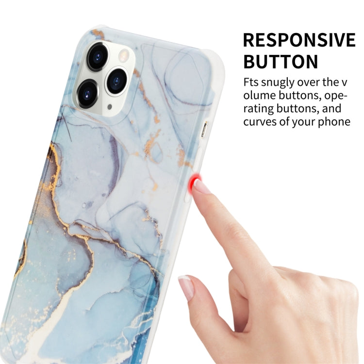 Funda para iPhone 12 Mini Four Corners Anti-Shattering Flow Gold Marble Imd Back Cover (Azul Cielo)