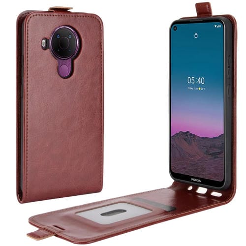 Para Nokia 5.4 R64 Funda protectora de cuero con solapa vertical con textura con ranuras para tarjetas y marco de fotos (marrón)