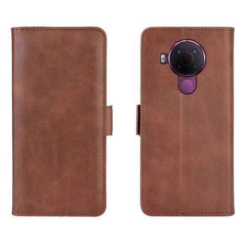 Para Nokia 5.4 Estuche de cuero abatible horizontal con hebilla magnética de doble cara con soporte, ranuras para tarjetas y billetera (marrón)