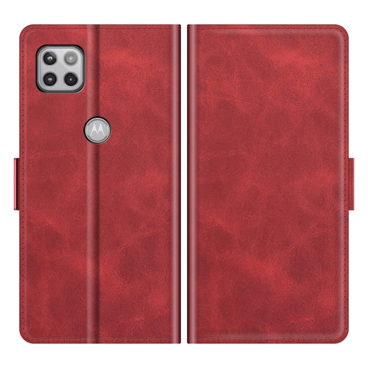 Para MOTOROLA MOTO ONE 5G ACE con hebilla magnética de doble lado Caja de cuero de chancletas horizontales con soporte y tragamonedas y billetera (rojo)