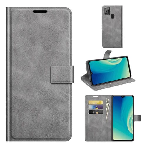 Para ZTE Blade A7S 2020 Patrón de pantorrilla retro Hebilla Caja de cuero Horizontal Flip Funda con soporte y ranuras para tarjeta y billetera (gris)