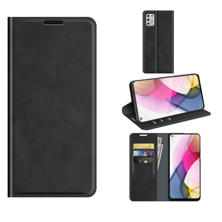 Para Motorola Moto G Stylus 2021 Funda de cuero de succión magnética de negocios de la piel retro-piel con soporte y ranuras para tarjetas (negro)
