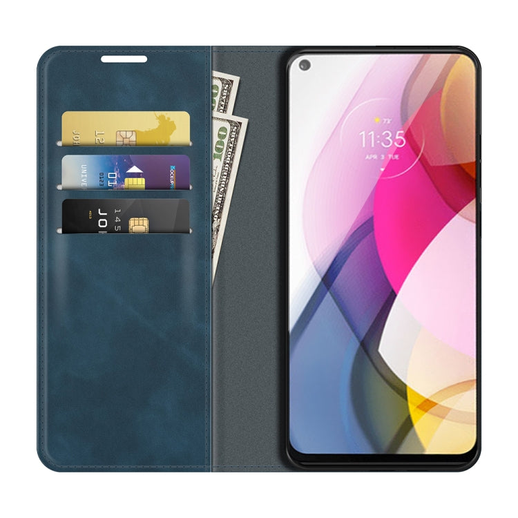 Para Motorola Moto G Stylus 2021 Caja de cuero de succión magnética de negocios de la piel retro-piel con soporte y tragamonedas y billetera (azul oscuro)