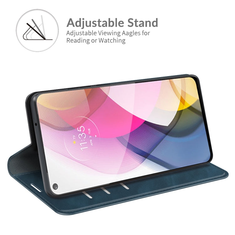 Para Motorola Moto G Stylus 2021 Caja de cuero de succión magnética de negocios de la piel retro-piel con soporte y tragamonedas y billetera (azul oscuro)