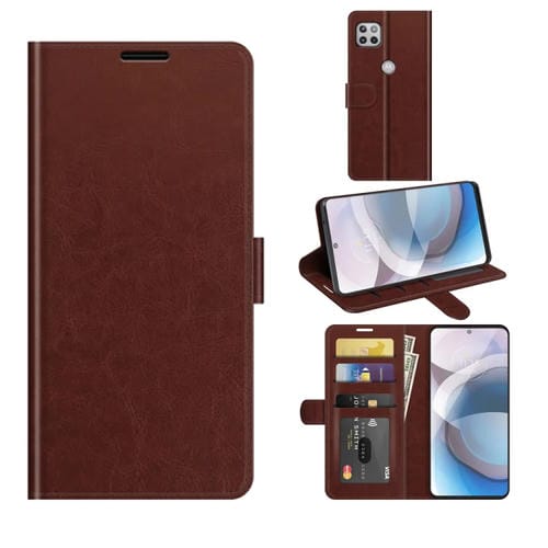 Para MOTOROLA ONE 5G ACE R64 Funda protectora de flip horizontal con soporte y ranuras para tarjetas y marco de fotografía (marrón)
