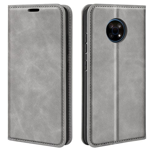Para NOKIA G50 Funda de cuero de succión magnética de la succión magnética de la piel retro-piel con soporte y tragamonedas y billetera (gris)