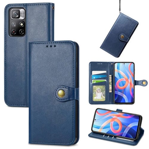 Para Xiaomi Redmi Note 11 Caja de cuero de cuero de hebilla de color sólido retro (azul)