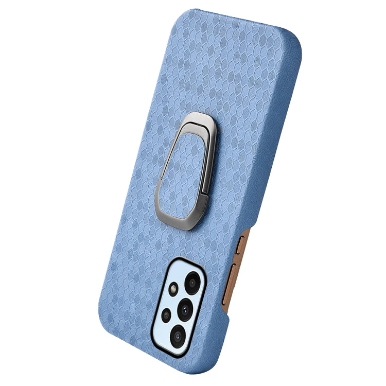 Para Samsung Galaxy A23 4G Soporte de anillo PUSCOMB PU Funda telefónica (azul claro)