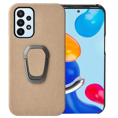 Para Samsung Galaxy A23 4G Soporte de anillo Honeycomb PU caja del teléfono (café)