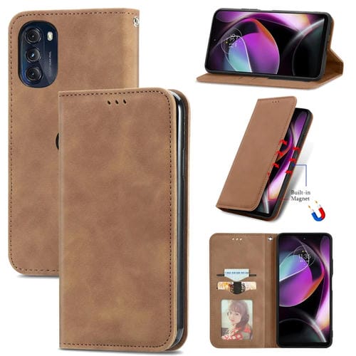 Funda para Motorola Moto G 2022 Retro Skin Magnetic Leather Telephone (Marrón)