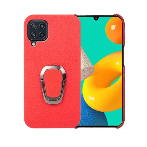 Para Samsung Galaxy M32 Ring Holder Litchi Texture Funda de teléfono de cuero genuino (Rojo)