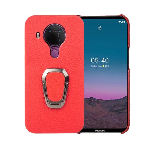 Para Nokia 5.4 Ring Holder Litchi Texture Funda de teléfono de cuero genuino (Rojo)