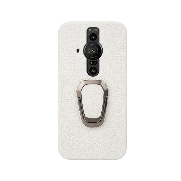 Para Sony Xperia Pro-l Ring Holder Litchi Texture Funda de teléfono de cuero genuino (Blanco)