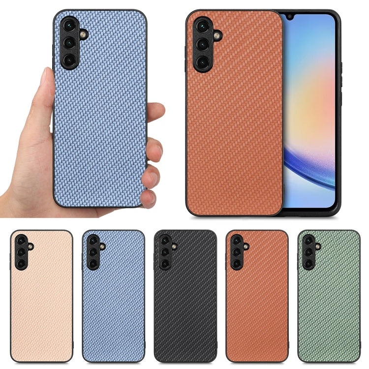 Para Samsung Galaxy A34 5G Funda trasera de cuero con textura de fibra de carbono para teléfono (marrón)