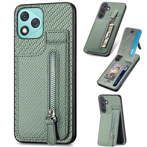 Funda de fibra de carbono con tapa vertical y cremallera para Honor 400 Lite (verde)