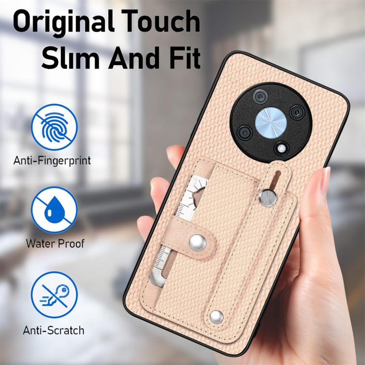 Funda trasera para Huawei nova 14 Pro con correa de muñeca, soporte para tarjetas, billetera y cuchillo (negro)