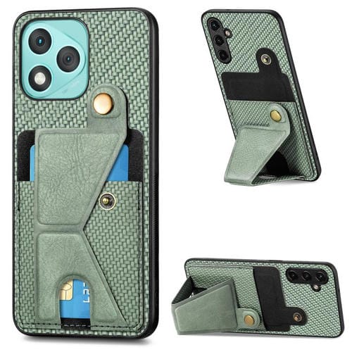 Funda tipo cartera de fibra de carbono con tarjetero y soporte en forma de K para Honor 400 Lite (verde)