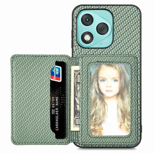 Funda para teléfono con tarjetero magnético de fibra de carbono para Honor 400 Lite (verde)