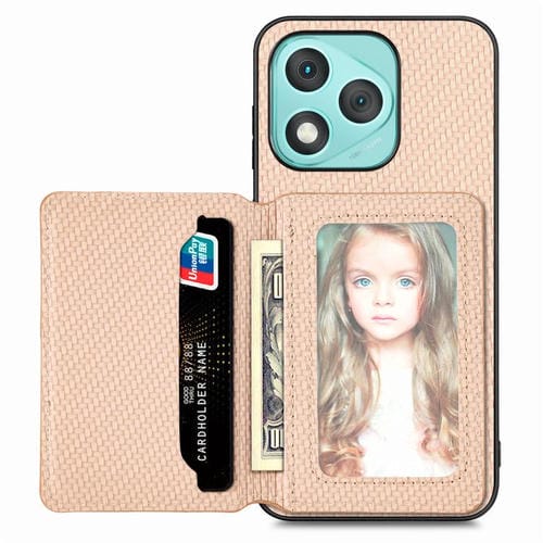 Funda para teléfono con tarjetero magnético de fibra de carbono para Honor 400 Lite (caqui)