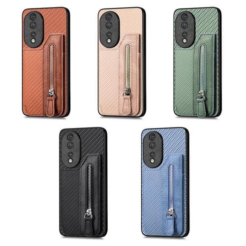 Funda tipo cartera con cremallera horizontal y tapa de fibra de carbono para Honor 400 Lite (negro)