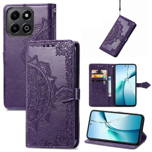 Funda de Cuero con Relieve Flor de Mandala para Teléfono Honor 200 (Morado)