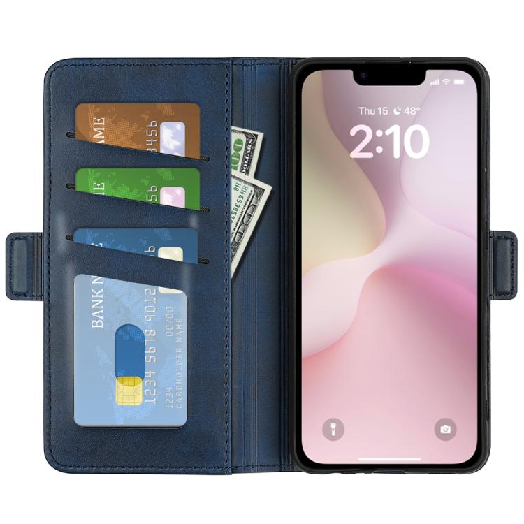 Funda de Cuero iPhone 16E Tapa Horizontal Hebilla Magnética Doble Cara (Azul Oscuro)