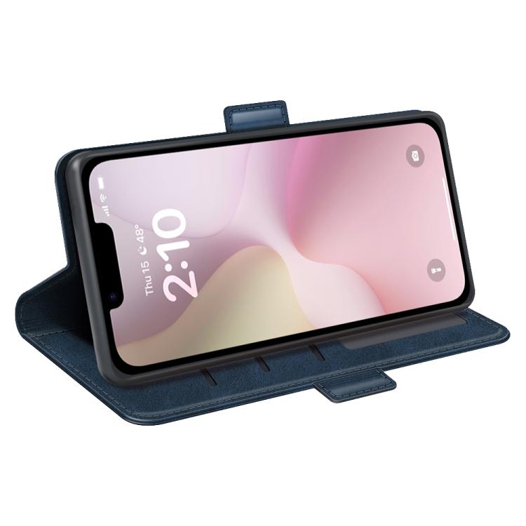 Funda de Cuero iPhone 16E Tapa Horizontal Hebilla Magnética Doble Cara (Azul Oscuro)