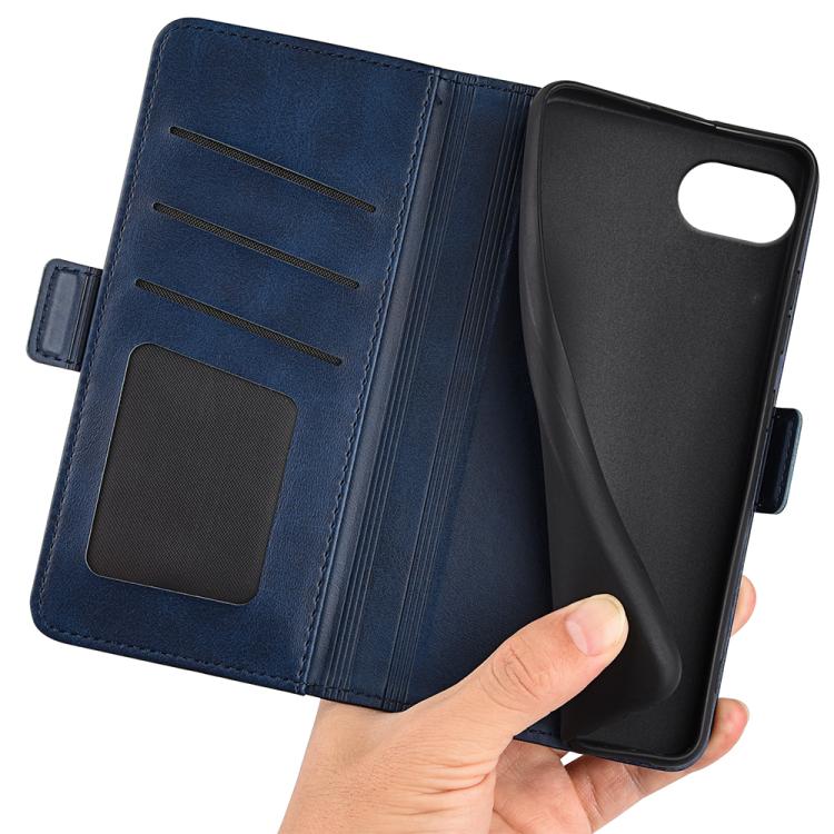 Funda de Cuero iPhone 16E Tapa Horizontal Hebilla Magnética Doble Cara (Azul Oscuro)