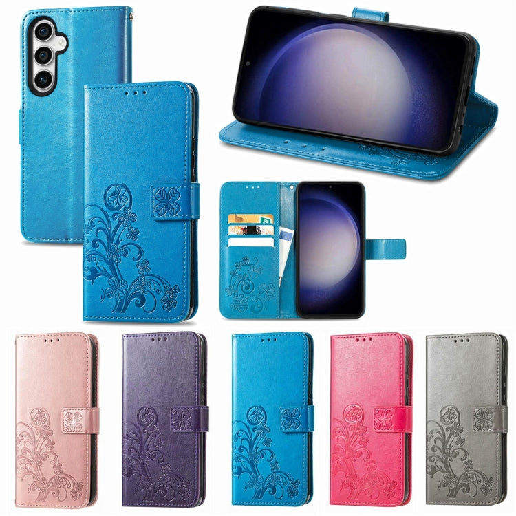 Funda para Samsung Galaxy M34 5G Cuero Hebilla En Relieve Cierre Cuatro Hojas (Púrpura)