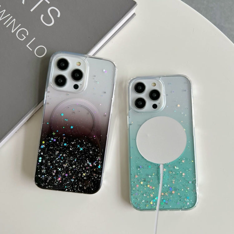 Funda híbrida de TPU transparente con purpurina MagSafe para iPhone 16e (blanca)
