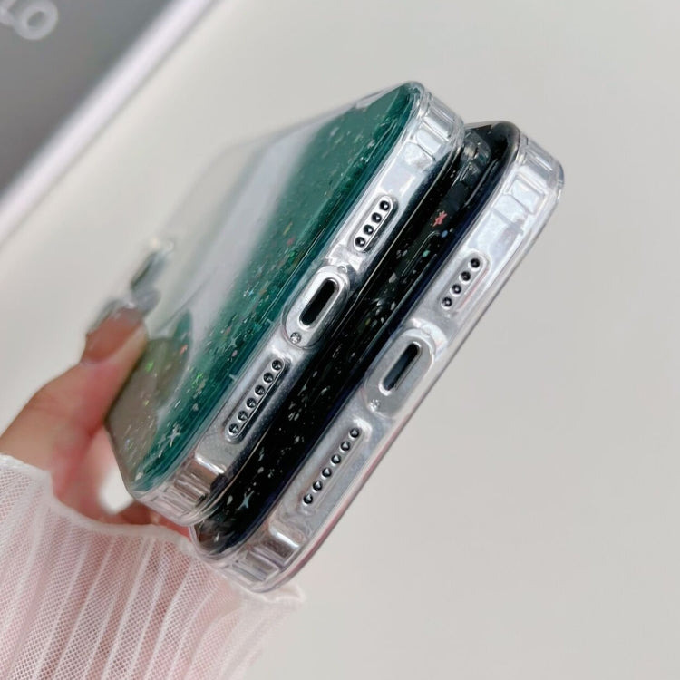 Funda híbrida de TPU transparente con purpurina MagSafe para iPhone 16 (rosa)