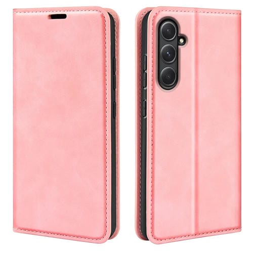 Funda para Samsung Galaxy A55 Cuero Teléfono Succión Magnética Piel Retro (Rosa)