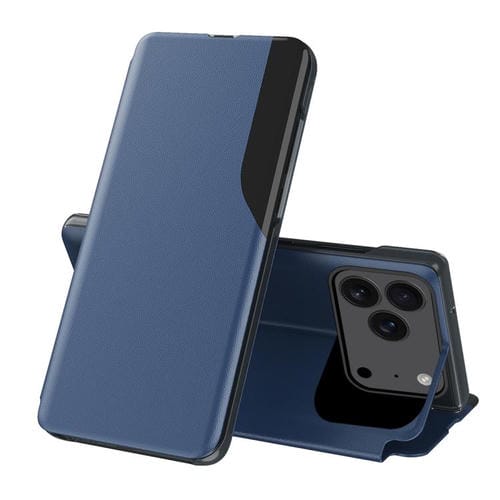 Funda de cuero con tapa y pantalla lateral para iPhone 17 Pro Max (azul)