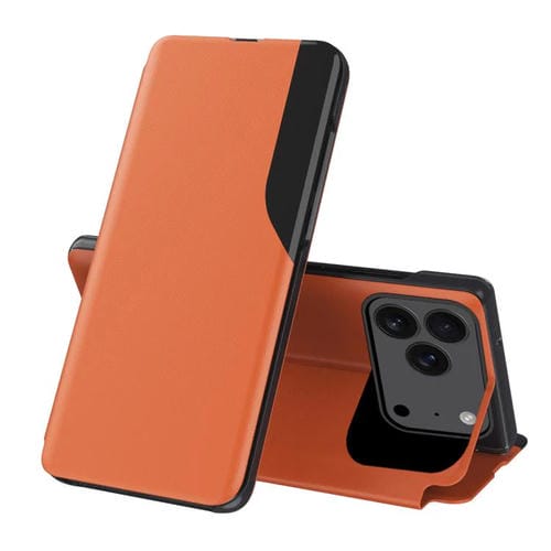 Funda de cuero con tapa y pantalla lateral para iPhone 17 Pro (naranja)