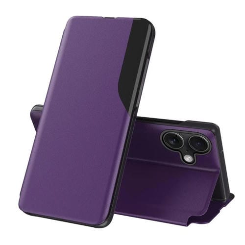 Funda de cuero con tapa y pantalla lateral para iPhone 17 (morada)
