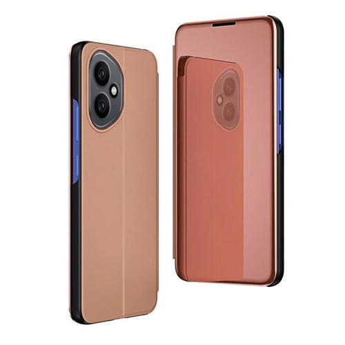 Funda de cuero con tapa horizontal y espejo chapado de 156,5 mm para Honor 400 Global con soporte (oro rosa)