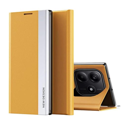 Funda de Cuero con Adsorción Lateral Galvanizada para Xiaomi Redmi Note 14 5G (Amarilla)