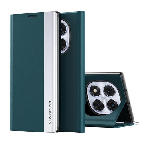 Funda de Cuero con Adsorción Lateral Galvanizada para Xiaomi Redmi Note 14 Pro 5G (Verde)