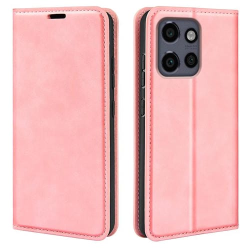 Funda de Cuero con Ventosa Magnética para Motorola Moto Edge 50 Neo 5G Retro-Skin (Rosa)