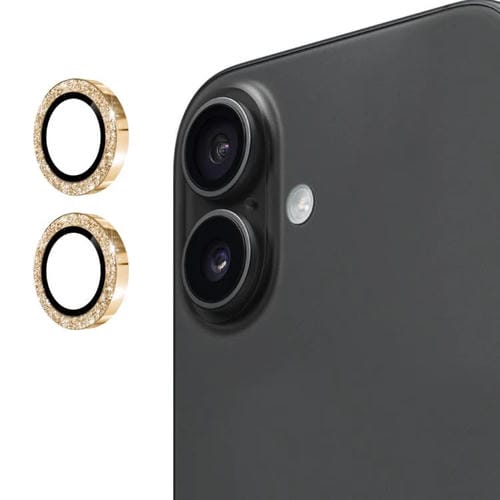 ENKAY Hat-Prince - Lente trasera con purpurina, película de vidrio templado de aleación de aluminio (dorado) para iPhone 17