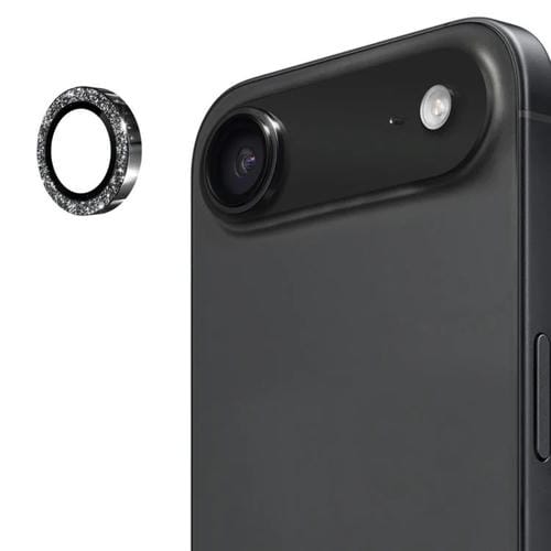 ENKAY Hat-Prince - Lente trasera con purpurina, película de vidrio templado de aleación de aluminio para iPhone 17 Air (negro)