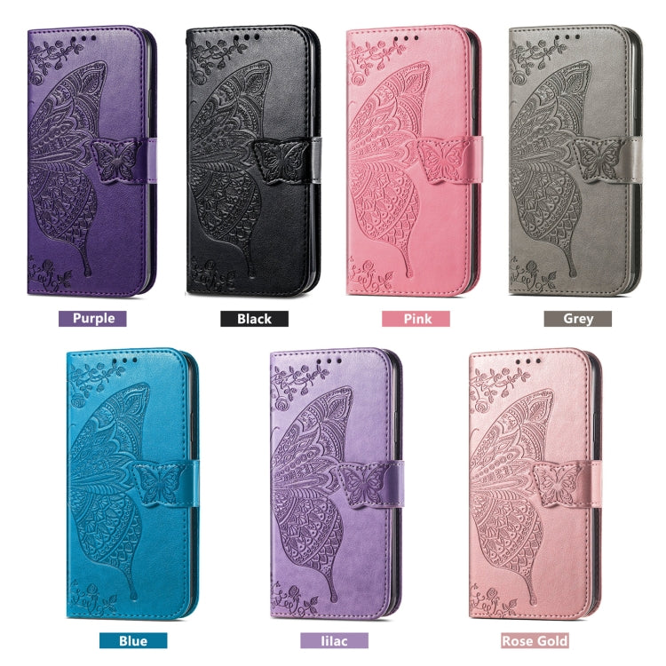 Funda de Cuero con Relieve Mariposa y Flor para OnePlus Ace 3 Pro (Azul)