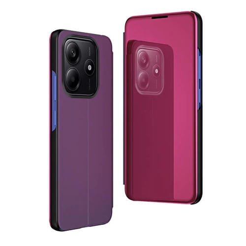 Funda de Cuero con Tapa Horizontal y Espejo Chapado para Xiaomi Redmi Note 14 5G con Soporte (Morado)