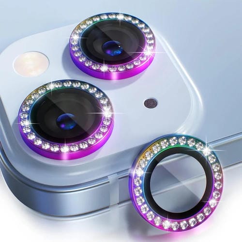 Película completa de vidrio Enkay para iPhone 15/15 Plus anillo de diamante Lente de cámara antirreflectante (Colorido) - MOVILSTORE