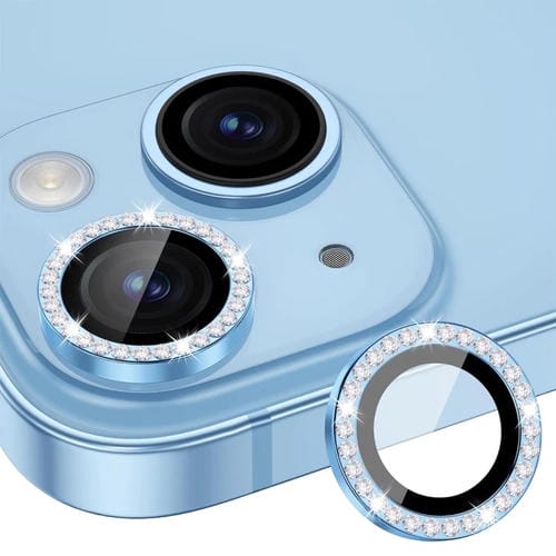 Película de Vidrio Enkay para iPhone 15/15 Plus Lente de Cámara Anillo de Diamante Antirreflectante (Azul Sierra) - MOVILSTORE