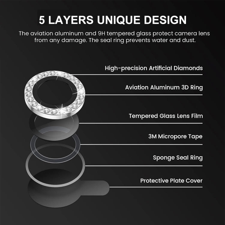 Película completa de vidrio Enkay para iPhone 15/15 Plus anillo de diamante Lente de cámara antirreflectante (Colorido) - MOVILSTORE